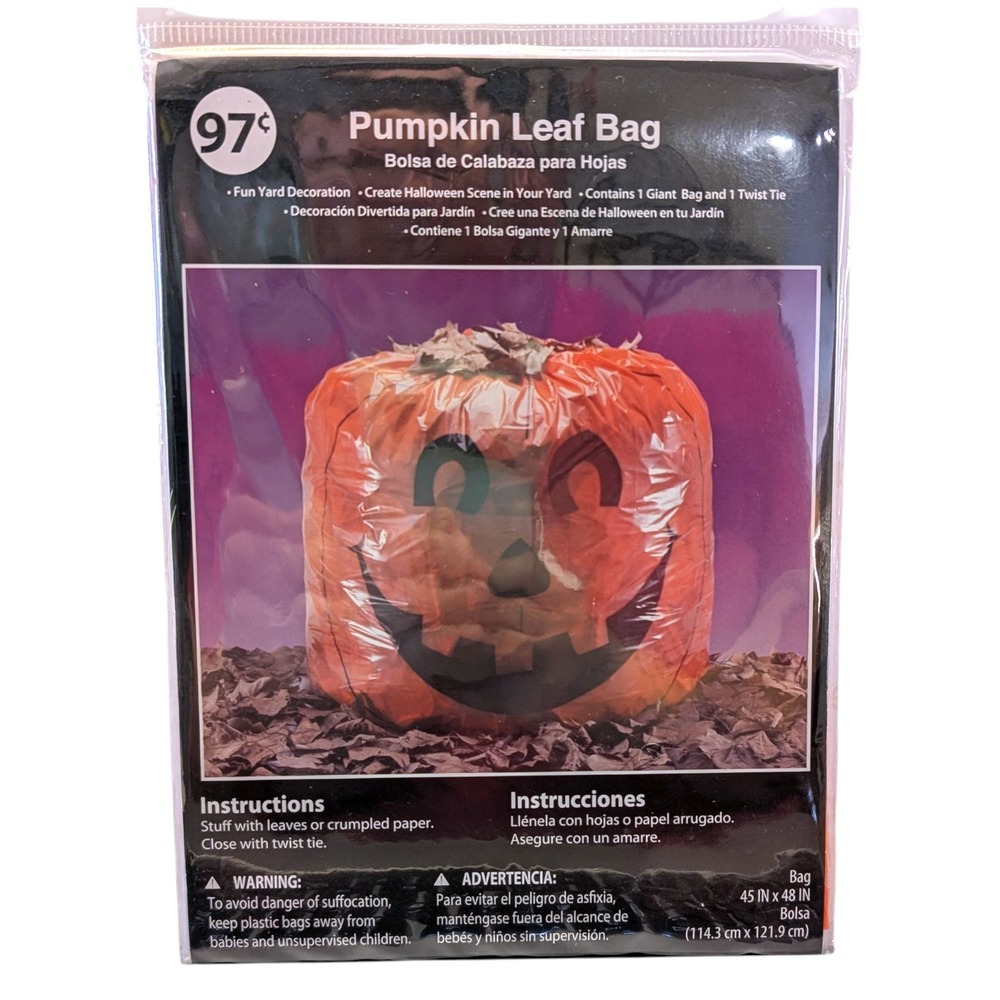 Halloween Vtg Smiley‎ Pumpkin Leaf Collection Bag 45"x48" 80s 90s Outdoor Decor